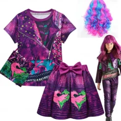Descendants Mal Skirt Outfits Cosplay Wigs Cosplay Costume Movie Cosplay for Girls' Kids Masquerade Causal