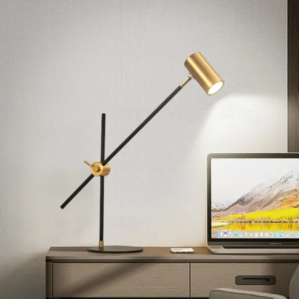 Desk/Table Lamp, Matte Brass Finish, Adjustable Height, Balance Arm, in-Line Rocker On/Off Switch