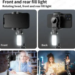 Desktop Gimbal Selfie Stick Tripod Stabilizer with Light Remote Following Foldable for Smartphone iPhone 13 Xiaomi for Video Q18