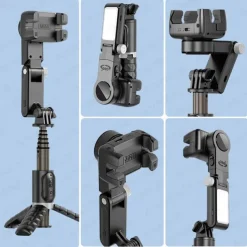 Desktop Gimbal Selfie Stick Tripod Stabilizer with Light Remote Following Foldable for Smartphone iPhone 13 Xiaomi for Video Q18