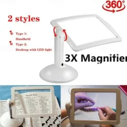 Desktop Magnifying Glass with LED Light Large Screen 360-degree Rotation 3 Times Magnification Reading Newspapers for The Elderly