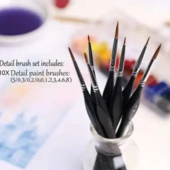 Detailing Brushes Set, 10pcs Miniature Brushes For Fine Detailing And Art Painting - Acrylic, Watercolor, Oil Painting, Model, Warhammer 40k