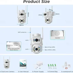 DIDSeth 8MP 4K Wifi PTZ Camera Dual-Lens Video Surveillance Protection Ai Human Monitor Night Vision Outdoor Security CCTV Cam