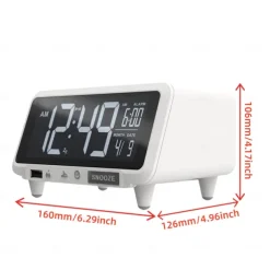 Digital Alarm Clock Wireless Charging for Smartphones with Bluetooth Speaker Alarms USB Charging Port Dimmer Nightlight for Bedroom