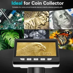 Digital Electron Microscope 4.3in 1000x 2MP Clear Display with Light and Stand Digital Microscope USB Industrial Repair Inspection Tool