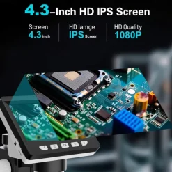 Digital Electron Microscope 4.3in 1000x 2MP Clear Display with Light and Stand Digital Microscope USB Industrial Repair Inspection Tool