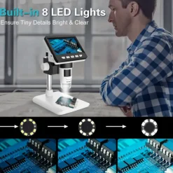 Digital Electron Microscope 4.3in 1000x 2MP Clear Display with Light and Stand Digital Microscope USB Industrial Repair Inspection Tool