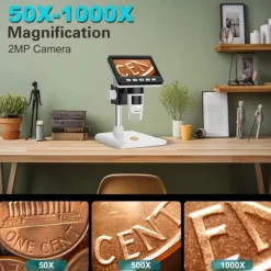 Digital Electron Microscope 4.3in 1000x 2MP Clear Display with Light and Stand Digital Microscope USB Industrial Repair Inspection Tool