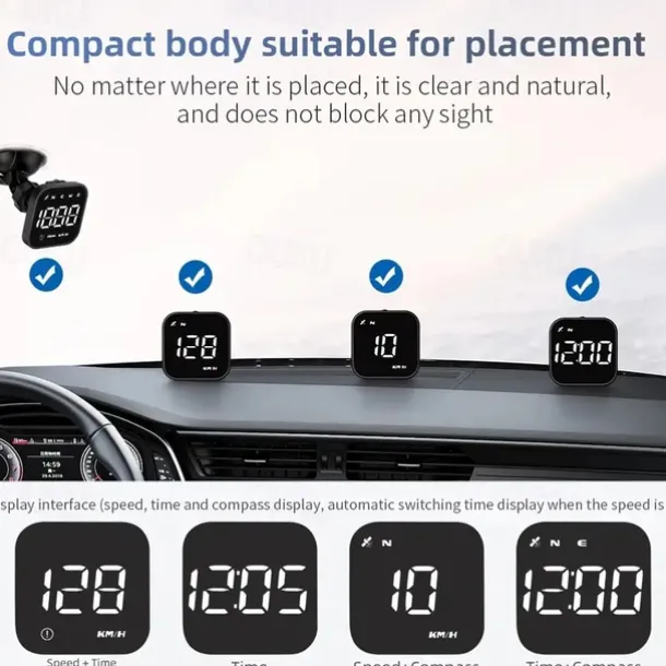 Digital GPS Speedometer Car HUD Heads Up Display with Digital Speed in MPH KPH Compass Driving Direction Fatigue Driving Reminder Overspeed Alarm Trip Meter
