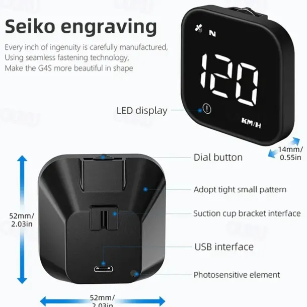 Digital GPS Speedometer Car HUD Heads Up Display with Digital Speed in MPH KPH Compass Driving Direction Fatigue Driving Reminder Overspeed Alarm Trip Meter