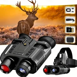 Digital HD Infrared Night Vision Binoculars 4x Digital Zoom Full HD Dual Lens Compatible with Fast MICH Helmet Portable with Head Mount & Carry Case Hunting Night Vision Equipment