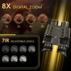 Digital HD Infrared Night Vision Binoculars 4x Digital Zoom Full HD Dual Lens Compatible with Fast MICH Helmet Portable with Head Mount & Carry Case Hunting Night Vision Equipment