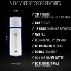 Digital Voice Recorder USB and Memory Stick 2 Tools in 1 Audio Recorder with Silent Mini Dictaphone Ideal for Lectures Meetings, Interviews Students Compatible with Windows and Apple