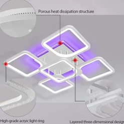 Dimmable Acrylic Ceiling Light LED 5 Head 8 Head Ceiling Lamp with Background Light APP Bluetooth Connection / Remote Control Suitable for Bedroom Living Room Office Children's Room