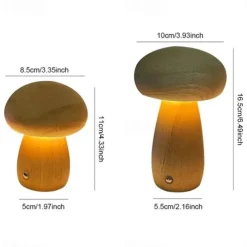 Dimmable LED Mushroom Table Lamp Touch Wooden Office Lamp USB Rechargeable Night Light Bedroom Home Cafe Office Decoration Birthday Gift