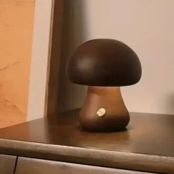 Dimmable LED Mushroom Table Lamp Touch Wooden Office Lamp USB Rechargeable Night Light Bedroom Home Cafe Office Decoration Birthday Gift