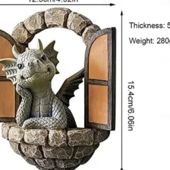 Dinosaur Sculpture Wall Decoration Weatherproof Resin Statue Miniatures for Patio Yard Garden Wall Decoration Lovely Dragon Garden Ornaments