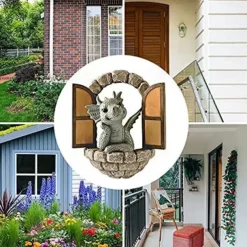 Dinosaur Sculpture Wall Decoration Weatherproof Resin Statue Miniatures for Patio Yard Garden Wall Decoration Lovely Dragon Garden Ornaments