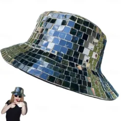 Disco Bucket Hat, Glitter Mirror Disco Fishing Hat, Disco Ball Hats for DJ, Bucket Cap with Glitter Sequins for Club