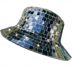 Disco Bucket Hat, Glitter Mirror Disco Fishing Hat, Disco Ball Hats for DJ, Bucket Cap with Glitter Sequins for Club