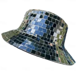 Disco Bucket Hat, Glitter Mirror Disco Fishing Hat, Disco Ball Hats for DJ, Bucket Cap with Glitter Sequins for Club