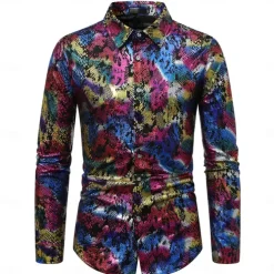 Disco 1980s Shiny Metallic Blouse / Shirt Masquerade Disco Fancy Dress Men's Halloween Carnival Masquerade Performance Event / Party Stage Adults' Shirt Spring & Summer