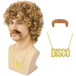 Disco Wig 70s Costumes Wig Afro Wig Men Short Curly Natural Fluffy Synthetic hair Wig for Carnival Disco Party Halloween Wigs