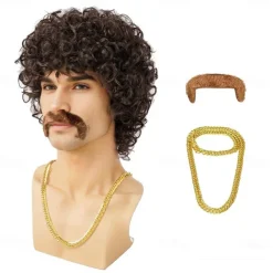 Disco Wig 70s Costumes Wig Afro Wig Men Short Curly Natural Fluffy Synthetic hair Wig for Carnival Disco Party Halloween Wigs