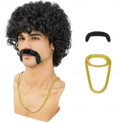 Disco Wig 70s Costumes Wig Afro Wig Men Short Curly Natural Fluffy Synthetic hair Wig for Carnival Disco Party Halloween Wigs
