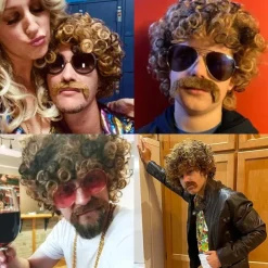 Disco Wig 70s Costumes Wig Afro Wig Men Short Curly Natural Fluffy Synthetic hair Wig for Carnival Disco Party Halloween Wigs
