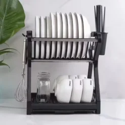 Dish Drainer Dish Drying Rack Kitchen Storage Double Layer Dish Drainer Shelf Knife Fork Container Household Holder with Sink