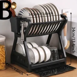 Dish Drainer Dish Drying Rack Kitchen Storage Double Layer Dish Drainer Shelf Knife Fork Container Household Holder with Sink