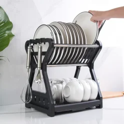 Dish Drainer Dish Drying Rack Kitchen Storage Double Layer Dish Drainer Shelf Knife Fork Container Household Holder with Sink