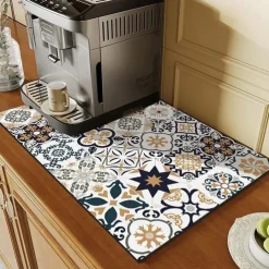 Dish Drying Mat for Kitchen Coffee Bar, Absorbent Quick-drying Reversible Dish Mat