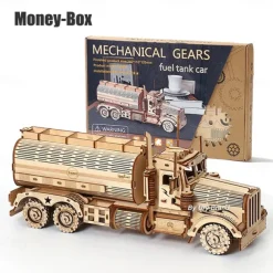 DIY 3D Wooden Puzzles Money Box Piggy Bank Fuel Truck Model Building Block Kits Assembly Jigsaw Toy Gift for Children Adult