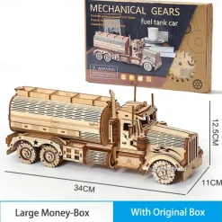 DIY 3D Wooden Puzzles Money Box Piggy Bank Fuel Truck Model Building Block Kits Assembly Jigsaw Toy Gift for Children Adult
