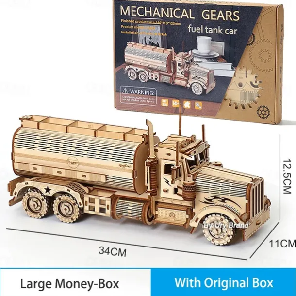 DIY 3D Wooden Puzzles Money Box Piggy Bank Fuel Truck Model Building Block Kits Assembly Jigsaw Toy Gift for Children Adult