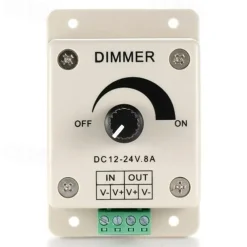 DIY DC12-24V 8A PWM Manual Knob Dimmer Controller 0%-100% PWM Dimming Control LED Light Brightness Switch for 5050 3528 2835 Single Color LED Strips Ribbon Lights Tape Lights or Other LED Products