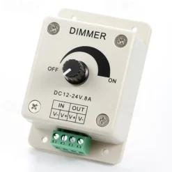 DIY DC12-24V 8A PWM Manual Knob Dimmer Controller 0%-100% PWM Dimming Control LED Light Brightness Switch for 5050 3528 2835 Single Color LED Strips Ribbon Lights Tape Lights or Other LED Products