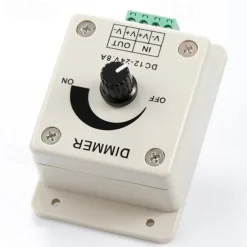 DIY DC12-24V 8A PWM Manual Knob Dimmer Controller 0%-100% PWM Dimming Control LED Light Brightness Switch for 5050 3528 2835 Single Color LED Strips Ribbon Lights Tape Lights or Other LED Products