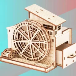 DIY Handmade Wooden Assembled Waterwheel Pen Holder Model Wooden 3D Three-Dimensional Puzzle Educational Toy Children's Gift-Waterwheel 95 x 117 x 113 mm
