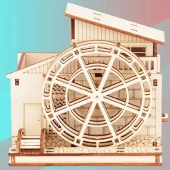 DIY Handmade Wooden Assembled Waterwheel Pen Holder Model Wooden 3D Three-Dimensional Puzzle Educational Toy Children's Gift-Waterwheel 95 x 117 x 113 mm