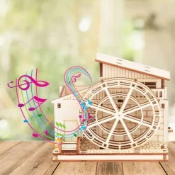 DIY Handmade Wooden Assembled Waterwheel Pen Holder Model Wooden 3D Three-Dimensional Puzzle Educational Toy Children's Gift-Waterwheel 95 x 117 x 113 mm