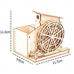 DIY Handmade Wooden Assembled Waterwheel Pen Holder Model Wooden 3D Three-Dimensional Puzzle Educational Toy Children's Gift-Waterwheel 95 x 117 x 113 mm