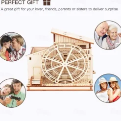 DIY Handmade Wooden Assembled Waterwheel Pen Holder Model Wooden 3D Three-Dimensional Puzzle Educational Toy Children's Gift-Waterwheel 95 x 117 x 113 mm