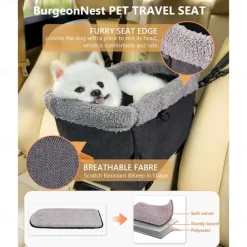 Dog Car seat for Small Dog Center Console Pet Booster Seat with Metal Frame Pet Carseat with Double Protection Seat Belts