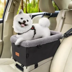 Dog Car seat for Small Dog Center Console Pet Booster Seat with Metal Frame Pet Carseat with Double Protection Seat Belts