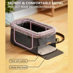 Dog Car seat for Small Dog Center Console Pet Booster Seat with Metal Frame Pet Carseat with Double Protection Seat Belts