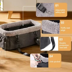 Dog Car seat for Small Dog Center Console Pet Booster Seat with Metal Frame Pet Carseat with Double Protection Seat Belts