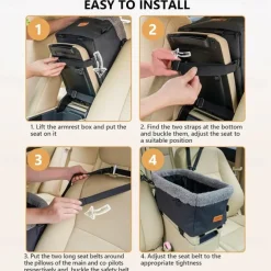 Dog Car seat for Small Dog Center Console Pet Booster Seat with Metal Frame Pet Carseat with Double Protection Seat Belts